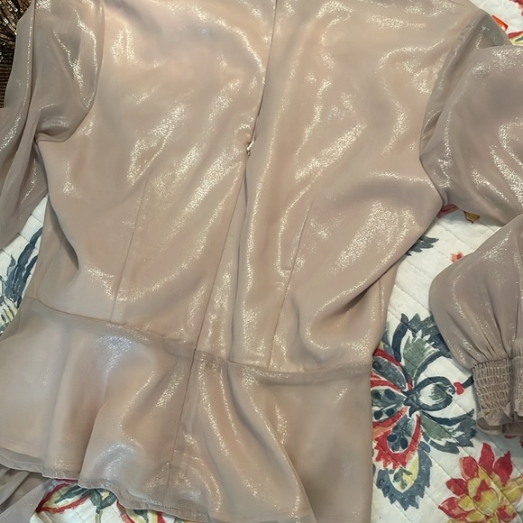 Adelyn Rae Blush champagne colored metallic silky peplum top m - Picture 4 of 7